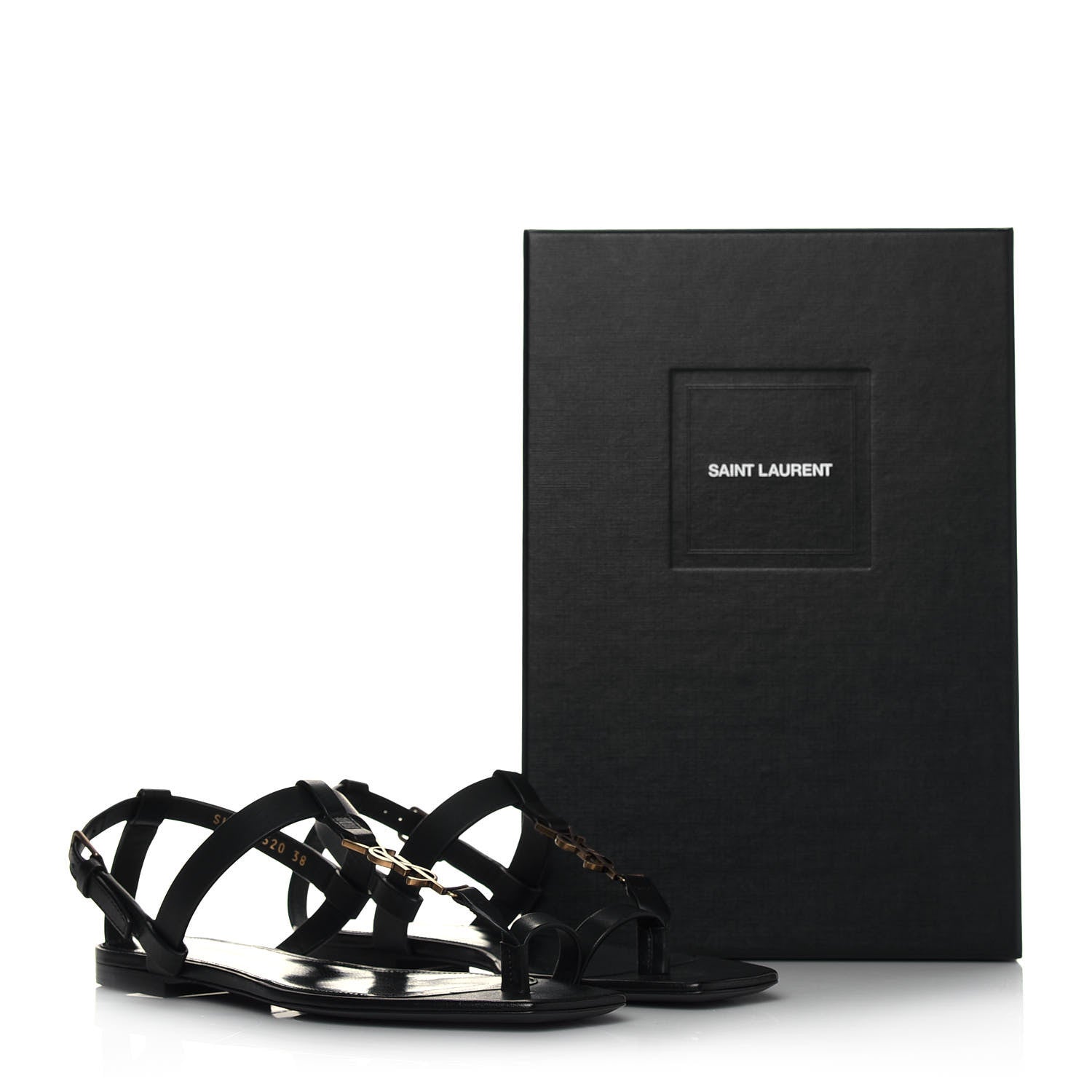 Saint Laurent Patent Calfskin Cassandra Monogram Sandals 38 Black 9 of 9