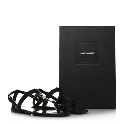 Saint Laurent Patent Calfskin Cassandra Monogram Sandals 38 Black 9 of 9