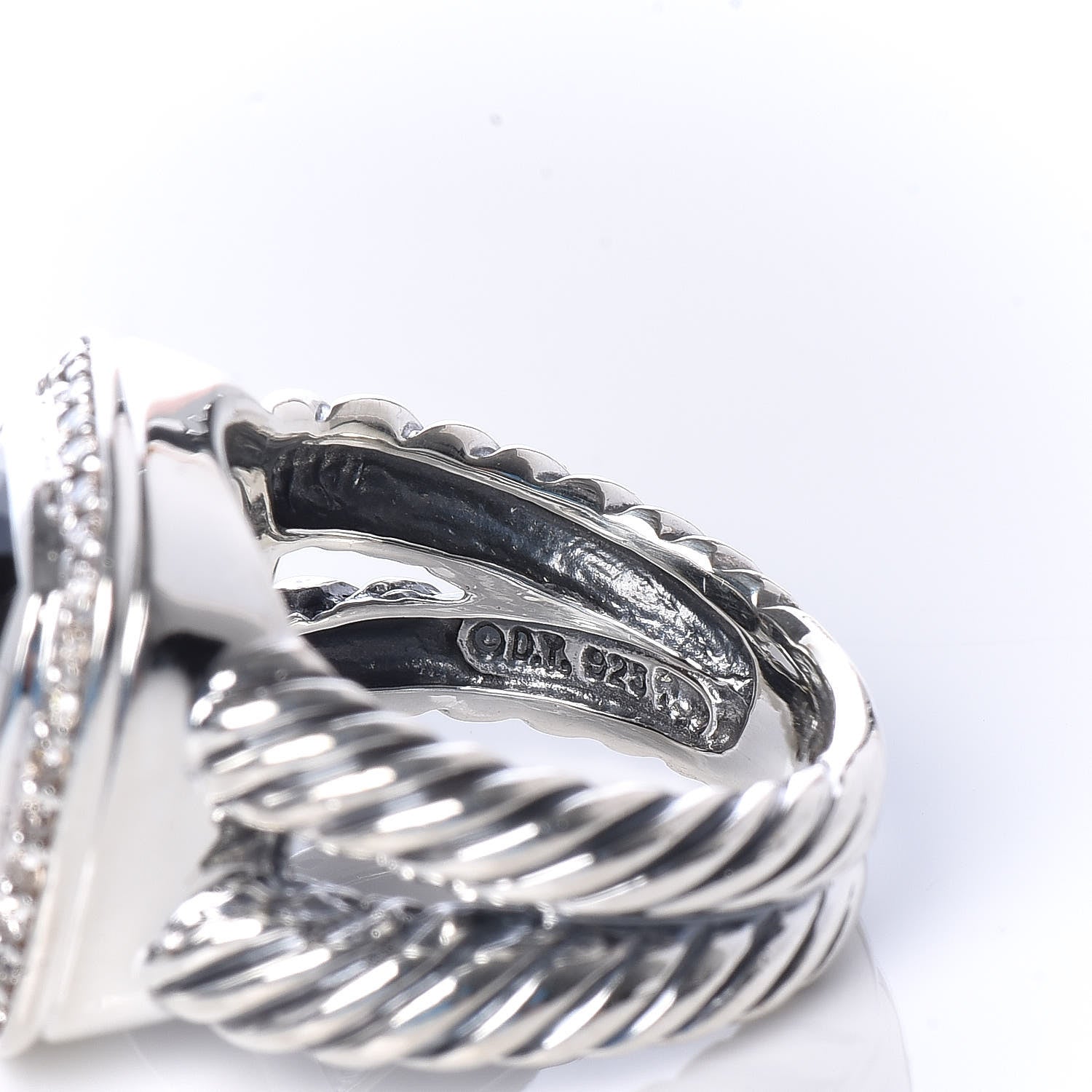 David Yurman Sterling Silver Diamond Black Onyx 11mm Albion Ring 48 4.5 5 of 5