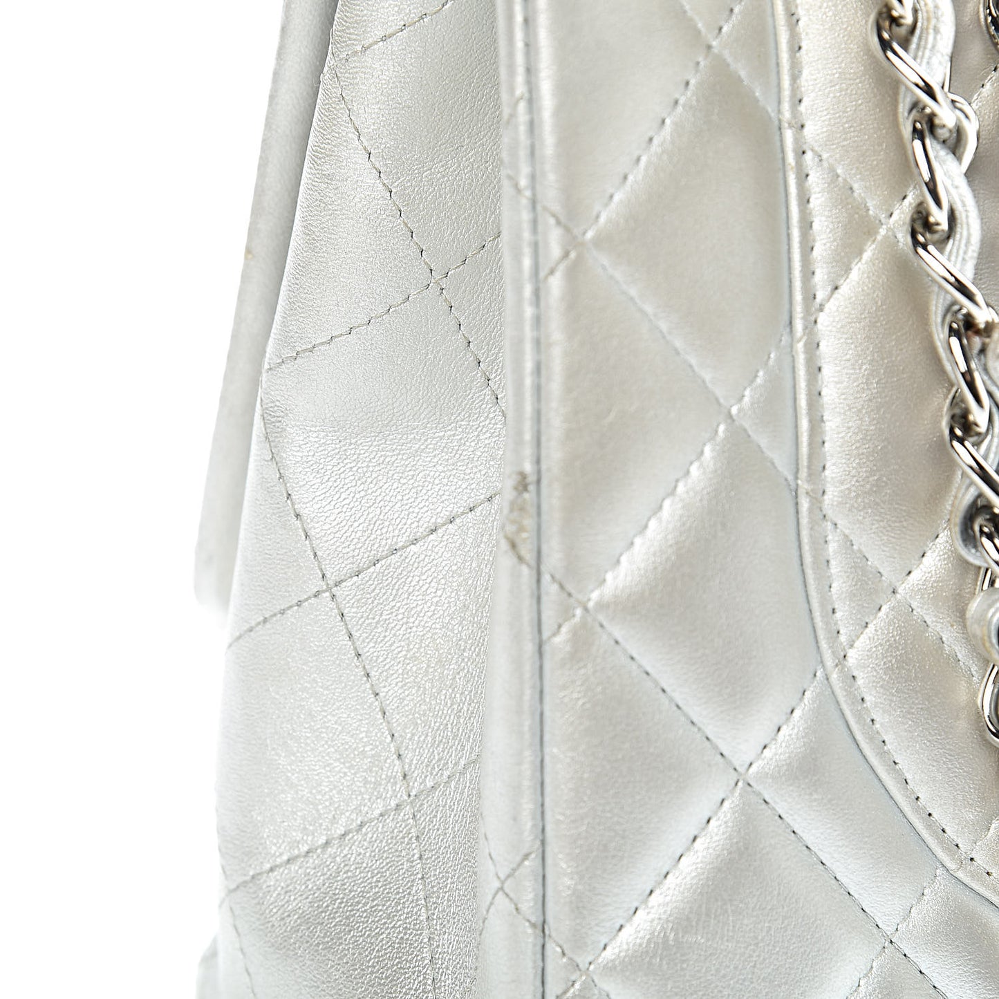 Metallic Lambskin Quilted Maxi Single Flap Silver