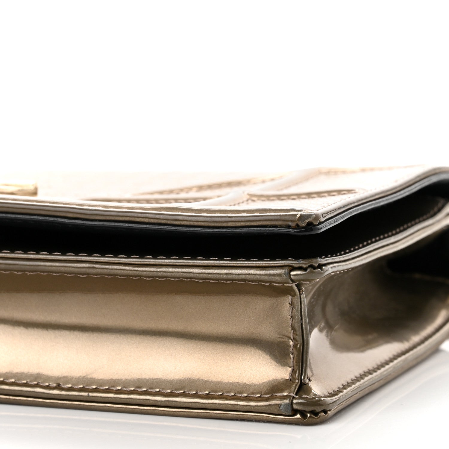 Christian Dior Metallic Patent Micro-Cannage Diorama Wallet on Chain Pouch Gold 9 of 10