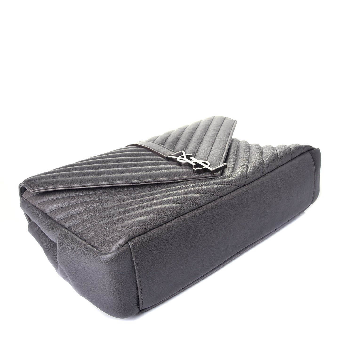 Sheepskin Matelasse Chevron Monogram Large College Satchel Dark Anthracite