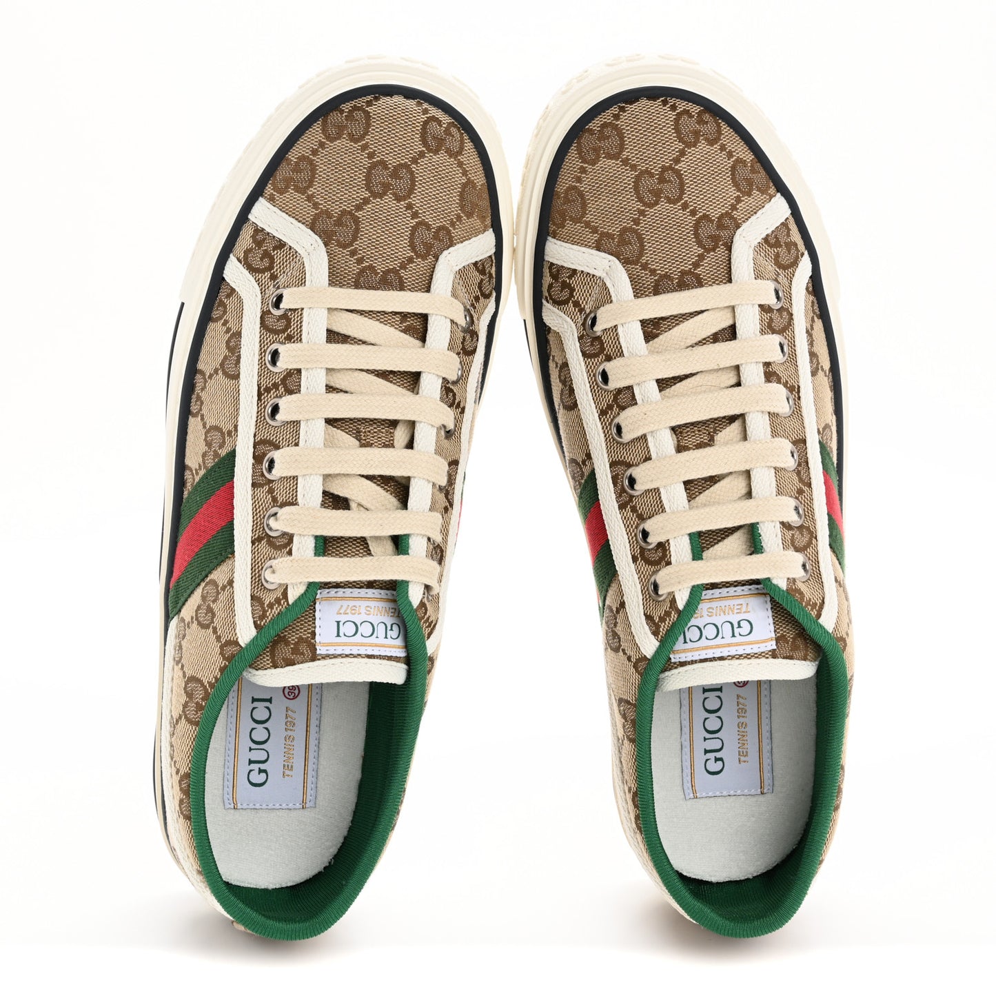 GG Monogram Web Womens 1977 Tennis Sneakers 39 Beige Ebony Mystic White