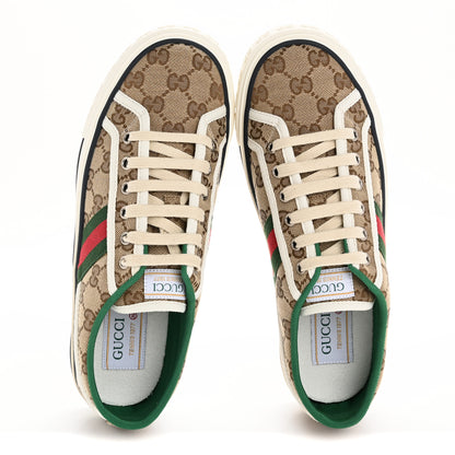 Gucci GG Monogram Web Womens 1977 Tennis Sneakers 39 Beige Ebony Mystic White 2 of 10