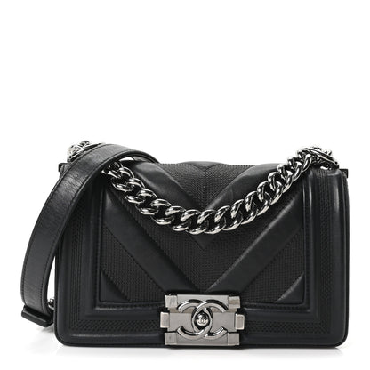 Chanel Calfskin Perforated Chevron Quilted Small Boy Flap Black 1 of 9