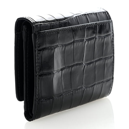 Burberry Calfskin Crocodile Embossed TB Compact Wallet Black 3 of 6