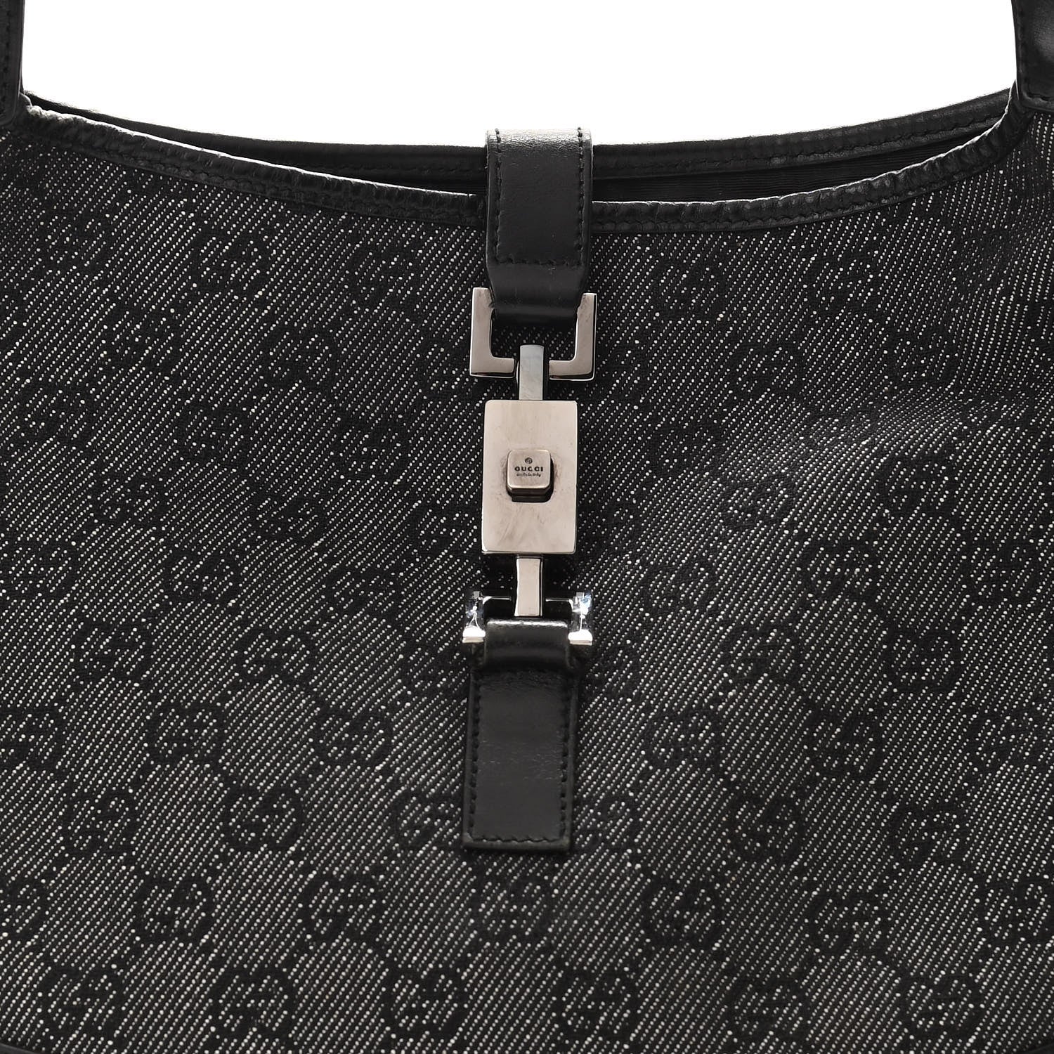 Gucci Denim Monogram Small Jackie O Hobo Black 7 of 12