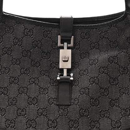 Gucci Denim Monogram Small Jackie O Hobo Black 7 of 12