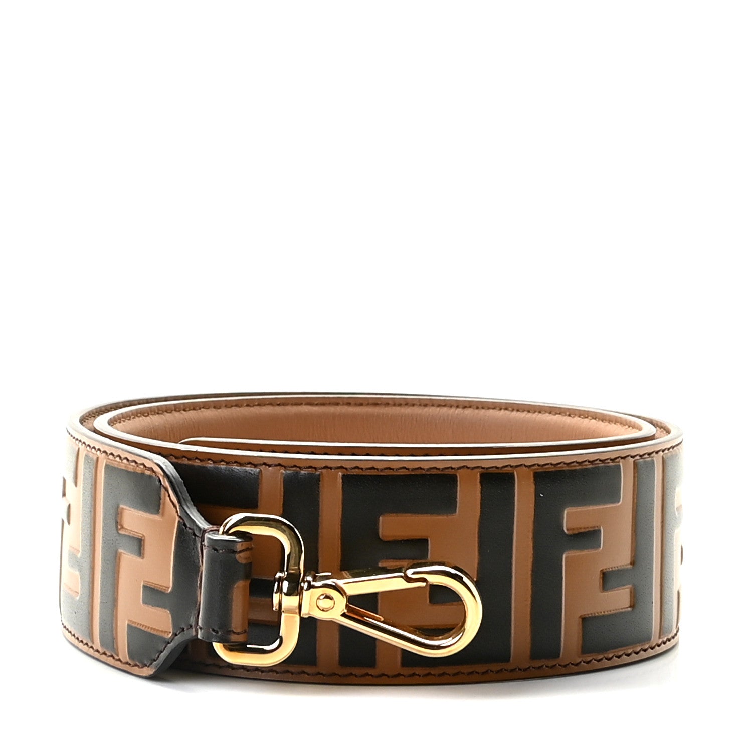 Fendi Calfskin FF 1974 Embossed Strap You Tobacco Black 1 of 5