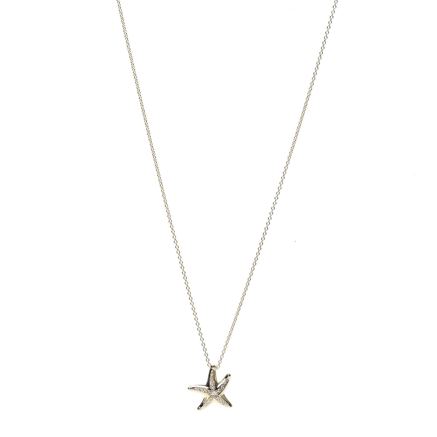 18K Yellow Gold Diamond 15mm Elsa Peretti Pave Starfish Pendant Necklace