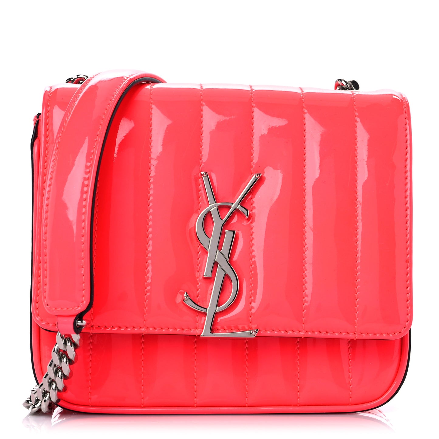 Patent Calfskin Matelasse Monogram Small Vicky Chain Bag Neon Pink