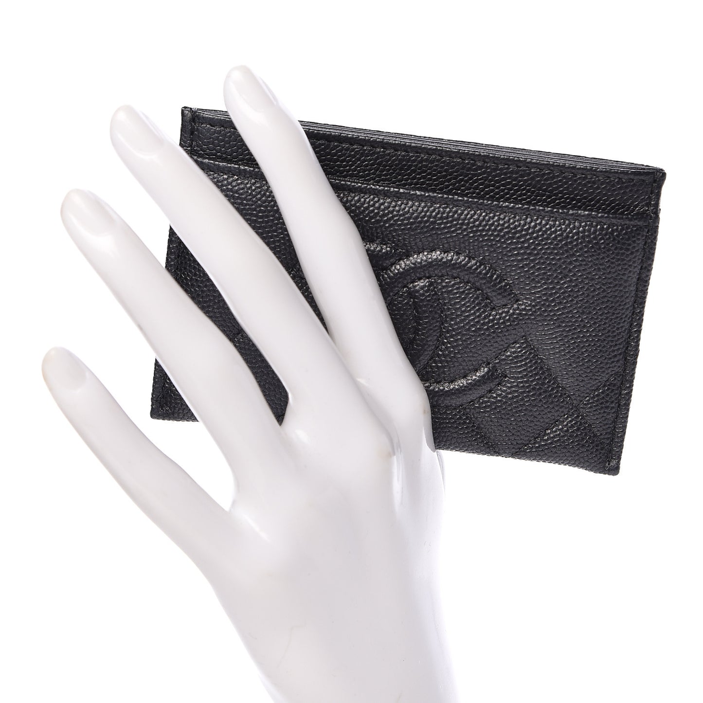 Metallic Caviar Quilted CC Card Holder Dark Grey