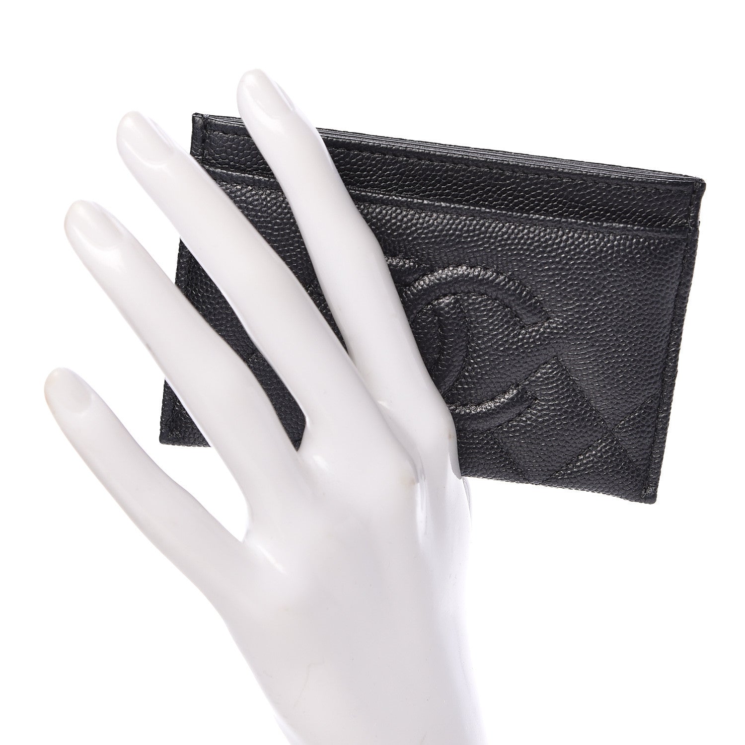 Chanel Metallic Caviar Quilted CC Card Holder Dark Grey 2 of 9