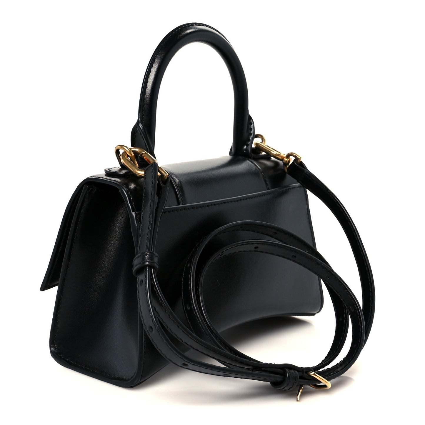 Shiny Box Calfskin Hourglass Top Handle Bag XS Black