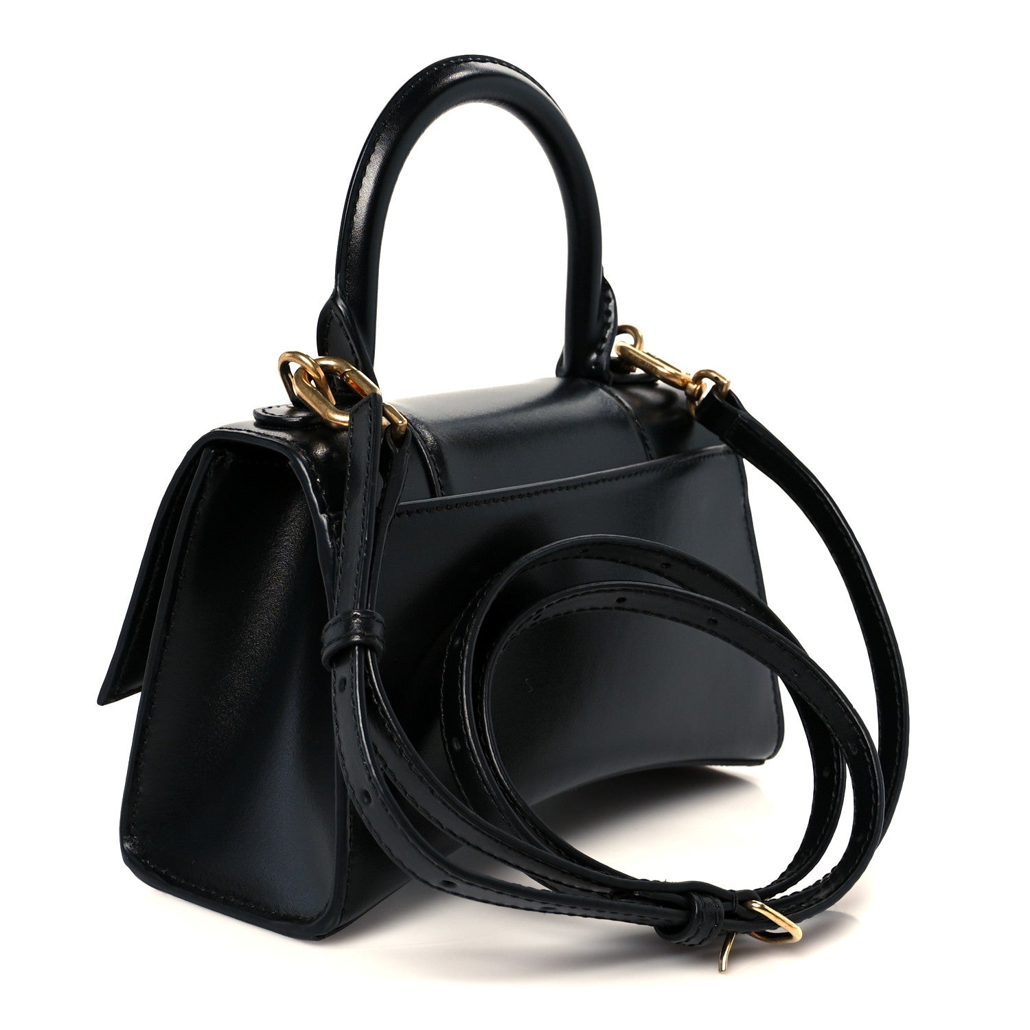 Balenciaga Shiny Box Calfskin Hourglass Top Handle Bag XS Black 3 of 11