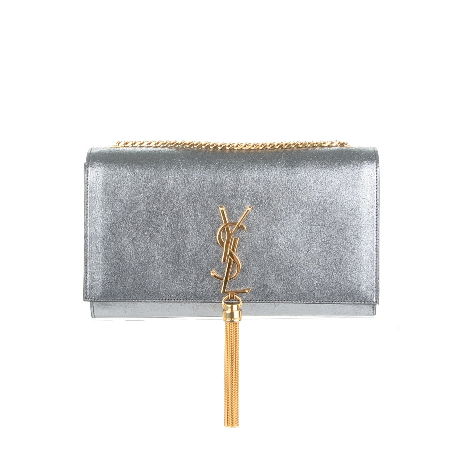 Saint Laurent Metallic Calfskin Medium Classic Monogram Kate Tassel Satchel Silver 1 of 6