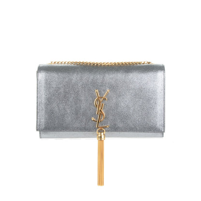 Saint Laurent Metallic Calfskin Medium Classic Monogram Kate Tassel Satchel Silver 1 of 6