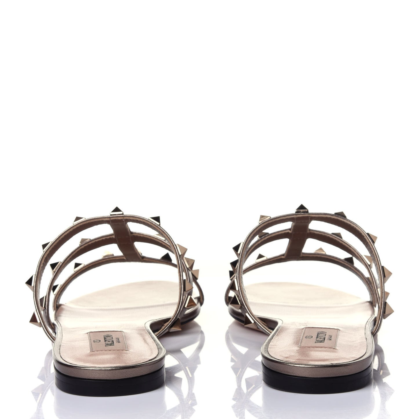 Metallic Nappa Rockstud Caged Flat Slide Sandals 38.5 Sasso
