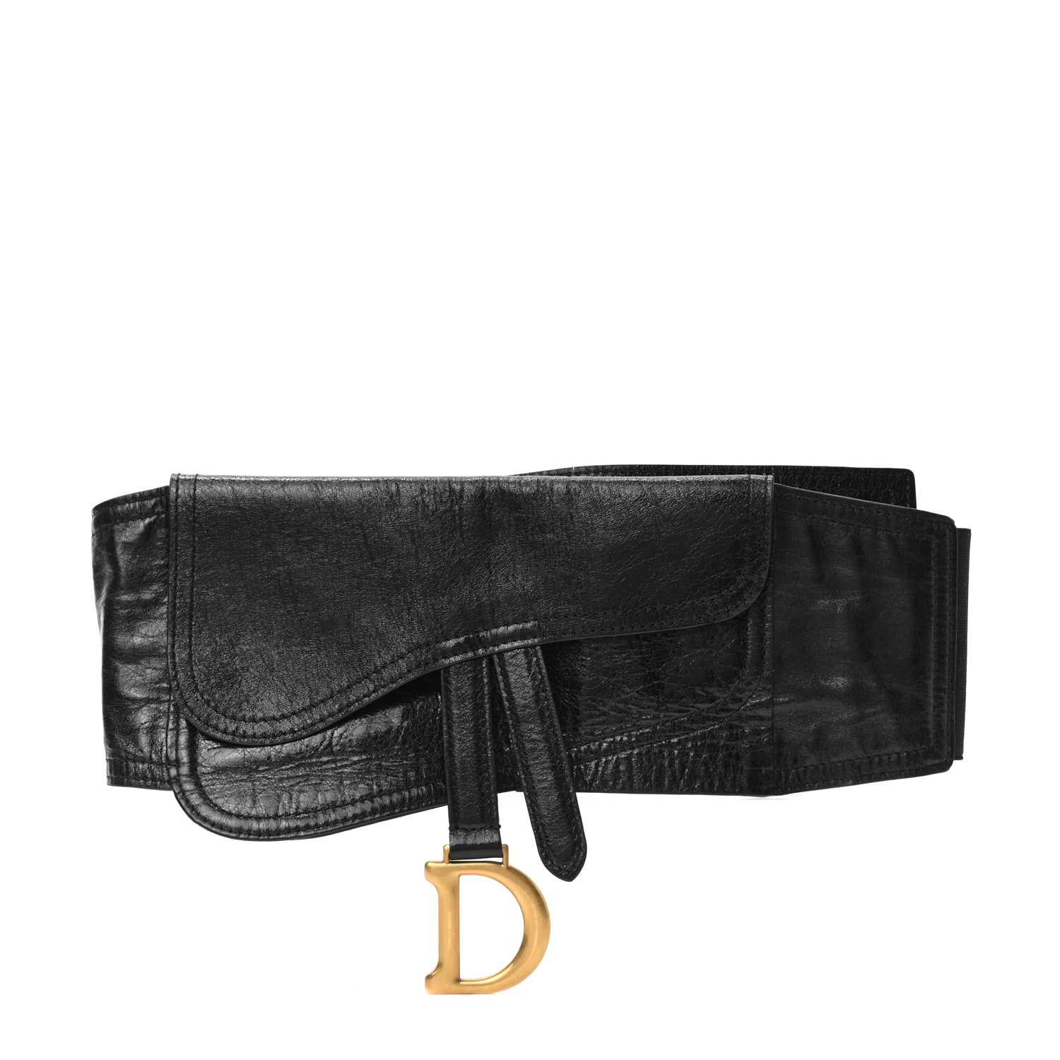 Christian Dior Crinkled Lambskin 135mm Saddle Belt Black 1 of 5