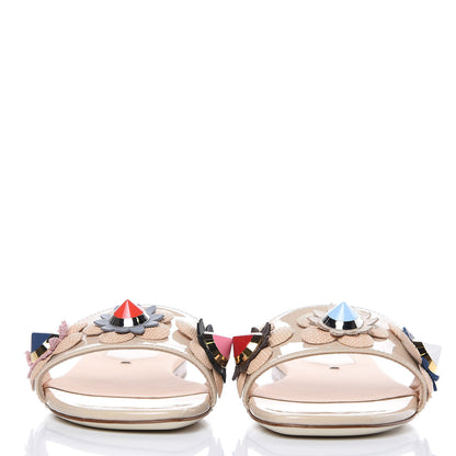 Fendi Calfskin Flowerland Flat Slide Sandals 36 Cappucino 2 of 8