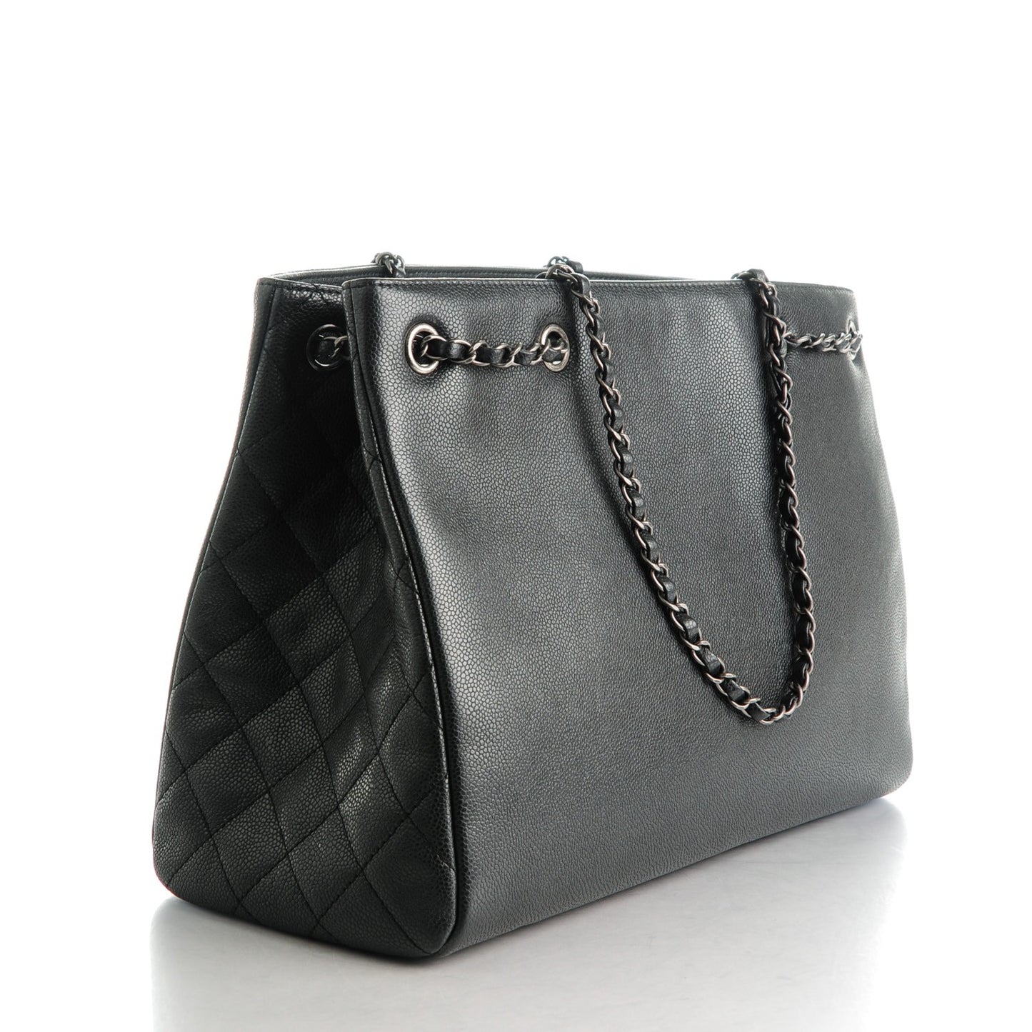 Grained Calfskin Large Shopping Tote Black