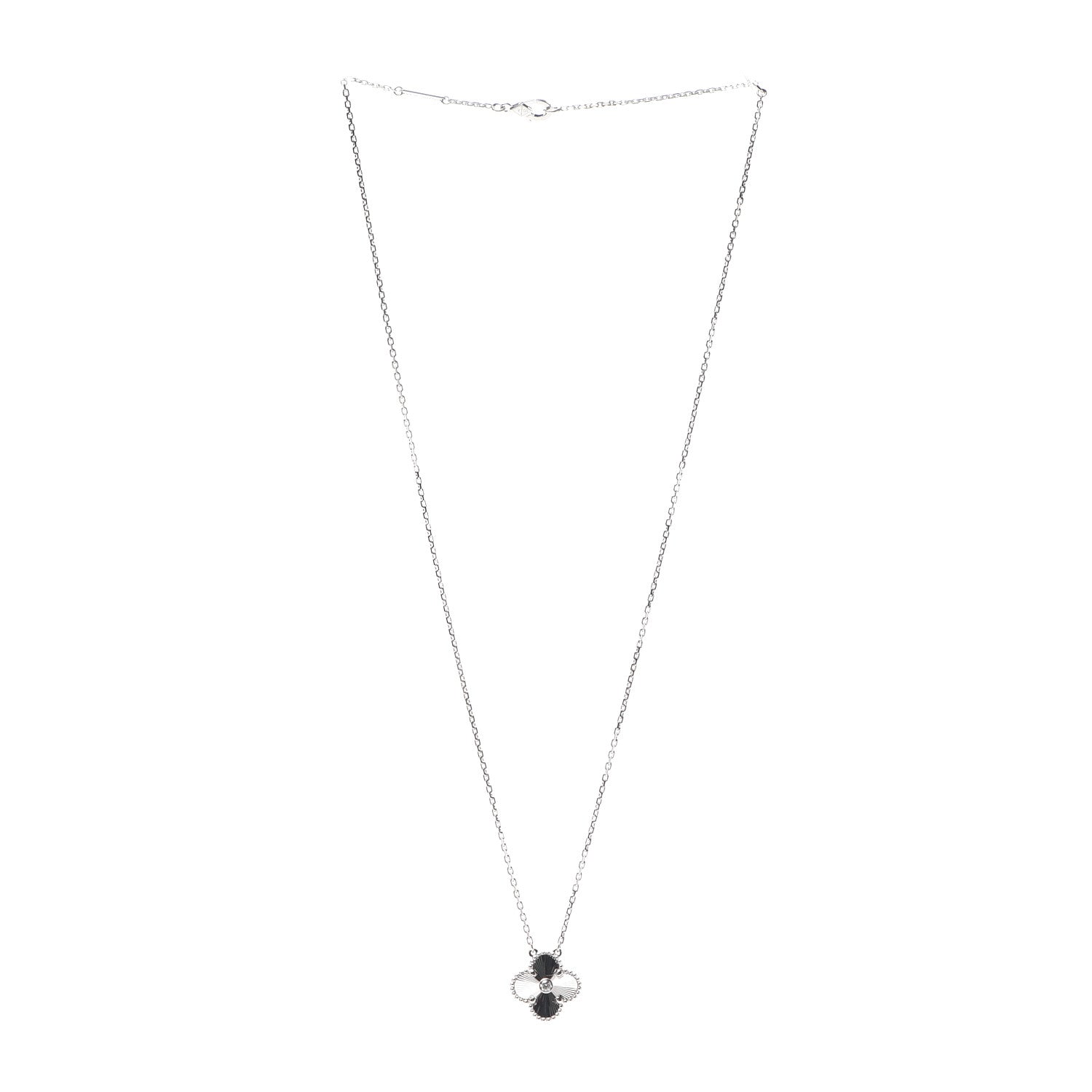 Van Cleef & Arpels 18K White Gold Diamond Guilloche Vintage Alhambra Pendant Necklace 3 of 8