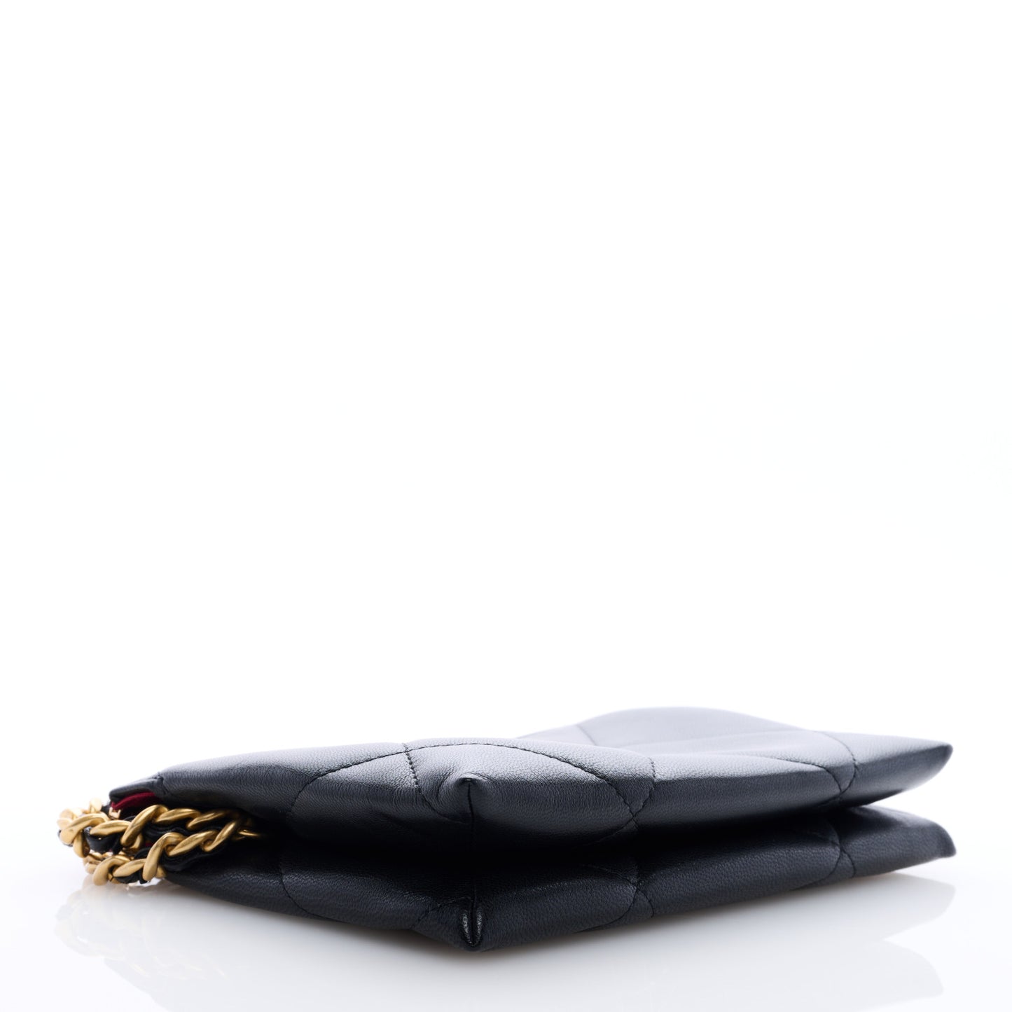 Shiny Goatskin Quilted Small Chanel 19 Pouch With Handle Black