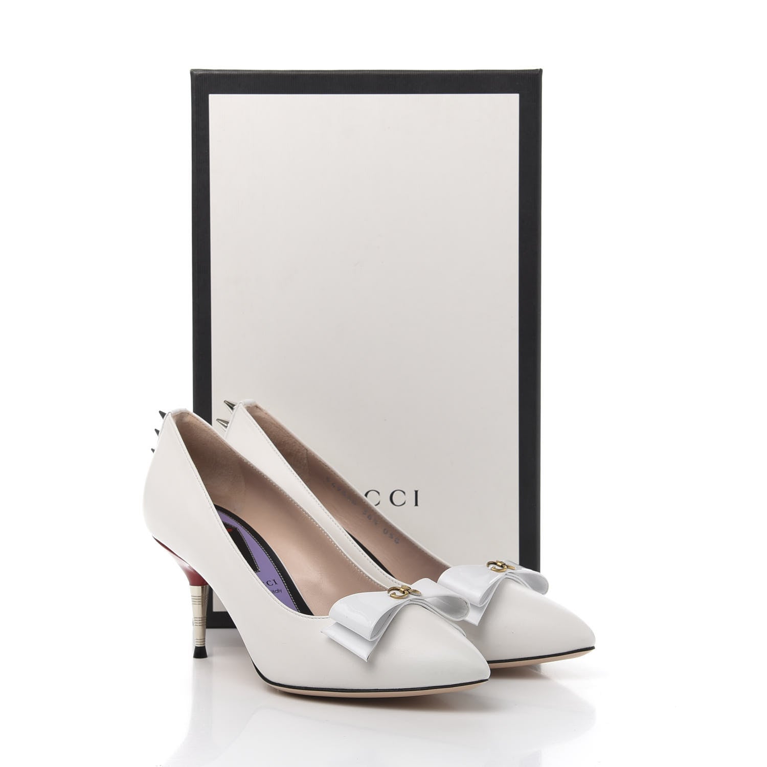 Gucci Calfskin GG Bow Sadie Spike Mid Heel Pumps 36.5 White 10 of 10