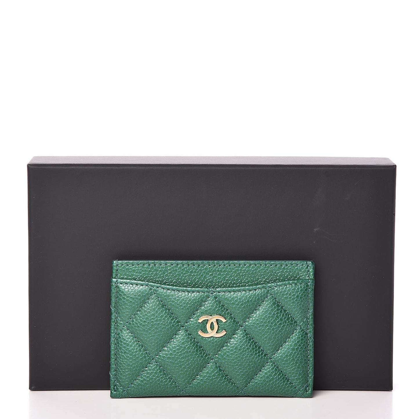 Metallic Caviar Quilted Card Holder Green