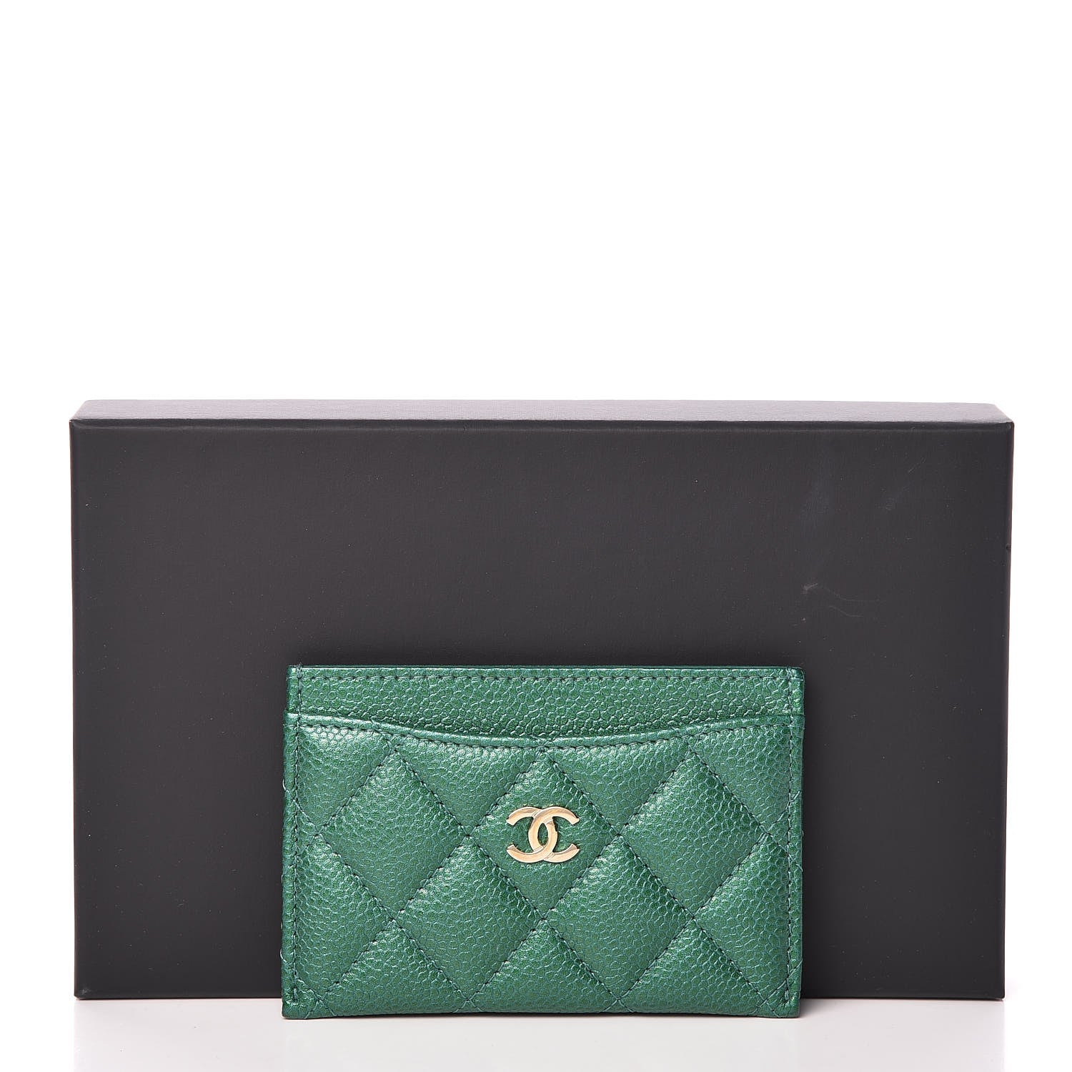 Chanel Metallic Caviar Quilted Card Holder Green 10 of 10
