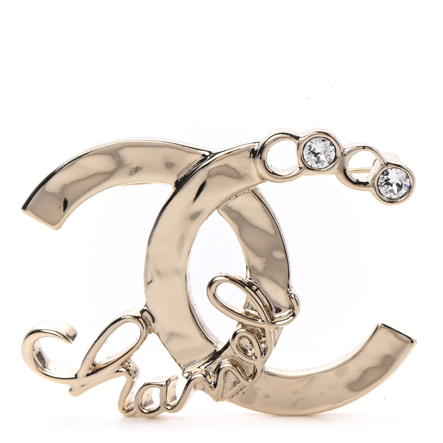 Metal Crystal Coco Script CC Brooch Gold
