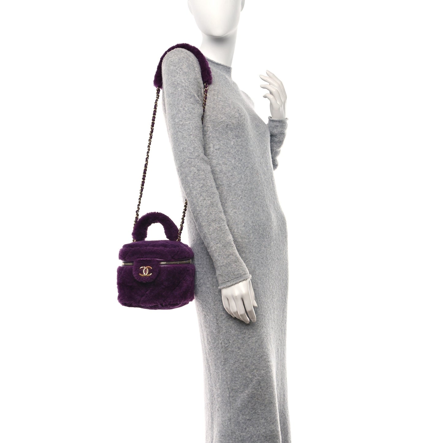 Shearling Lambskin Quilted Small Vanity Case Purple