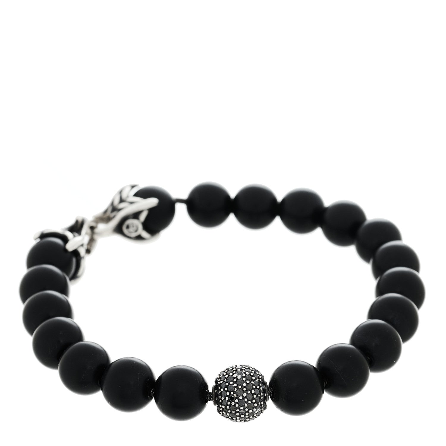 David Yurman Sterling Silver Black Diamond Black Onyx 10mm Spiritual Beads Bracelet 1 of 4