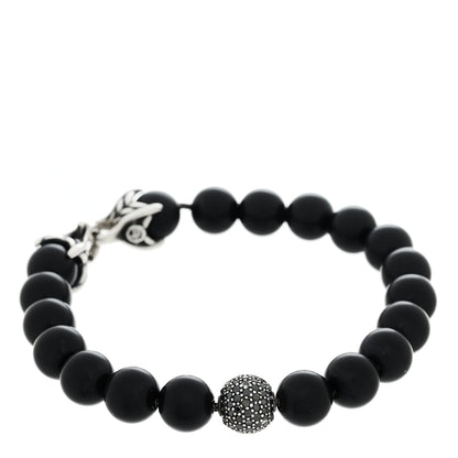 David Yurman Sterling Silver Black Diamond Black Onyx 10mm Spiritual Beads Bracelet 1 of 4