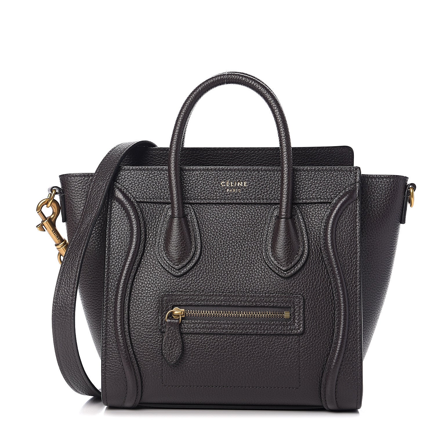 Celine Drummed Calfskin Nano Luggage Liquorice 1 of 8