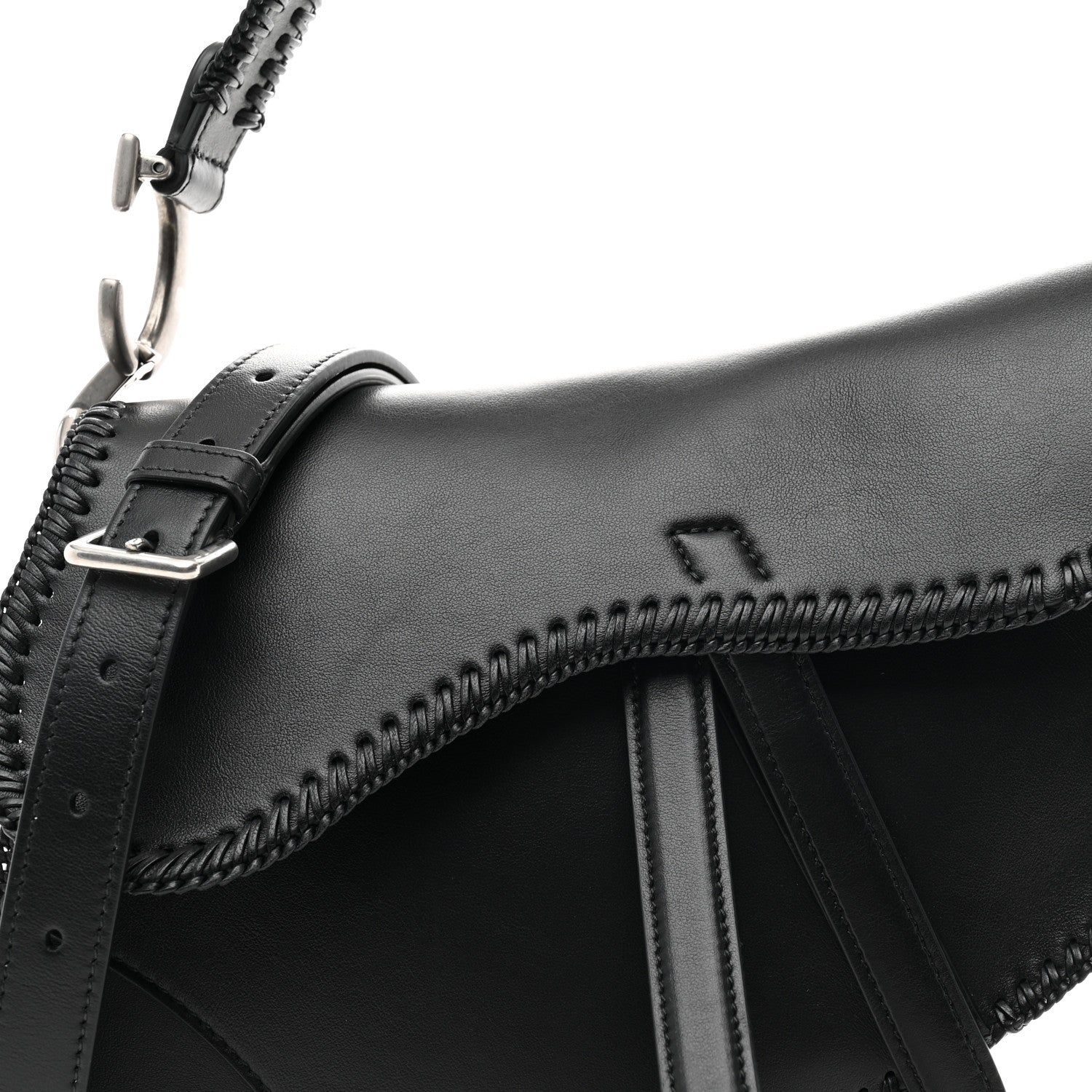 Christian Dior Smooth Calfskin Braided Saddle Bag With Strap Black 8 of 10