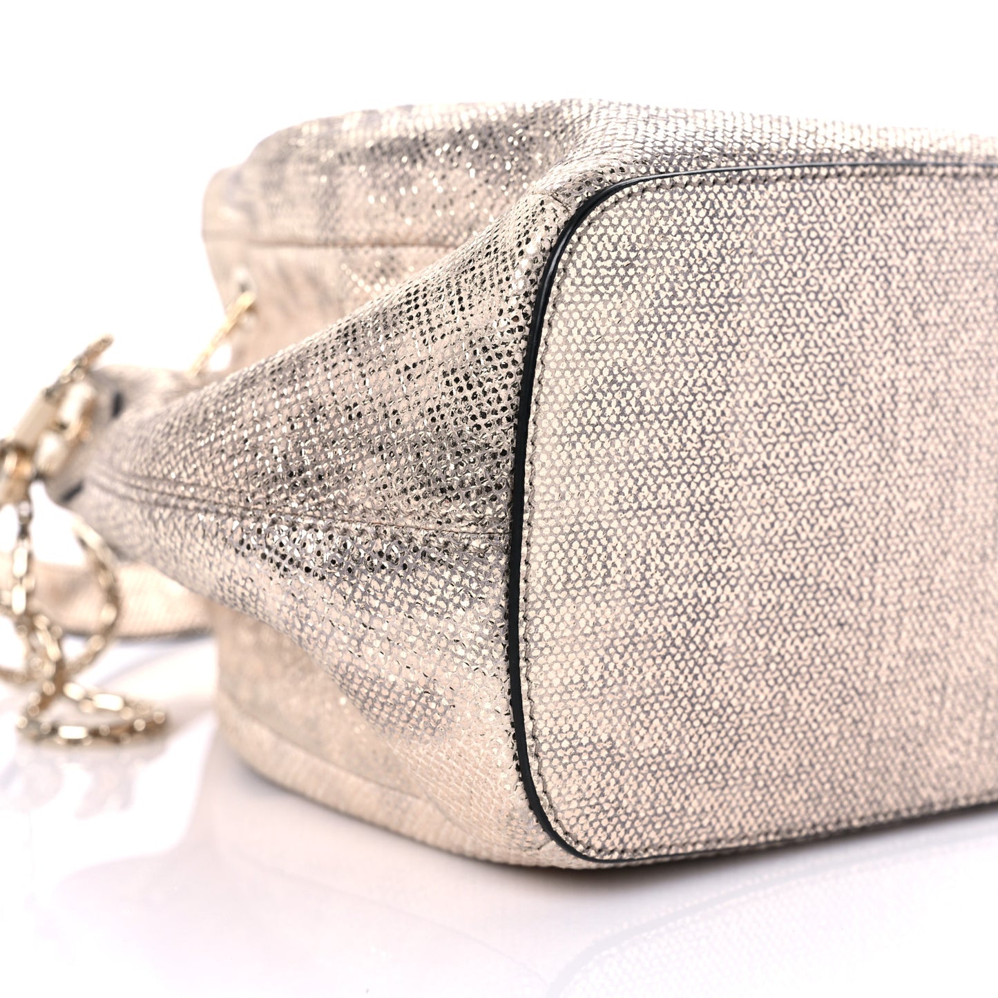 Metallic Karung Serpenti Forever Bucket Bag Champagne