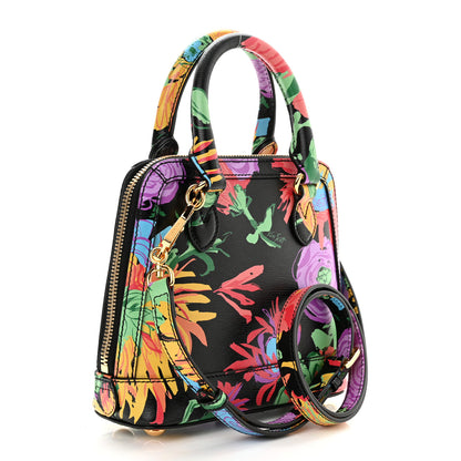 Gucci X KEN SCOTT New Shangai Calfskin Jenny Floral Print Mini Horsebit 1955 Top Handle Bag Black Pink 3 of 10