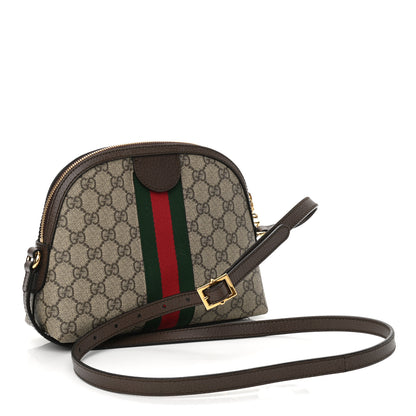 Gucci GG Supreme Monogram Textured Dollar Calfskin Web Small Ophidia Dome Shoulder Bag Beige Ebony New Acero 5 of 20