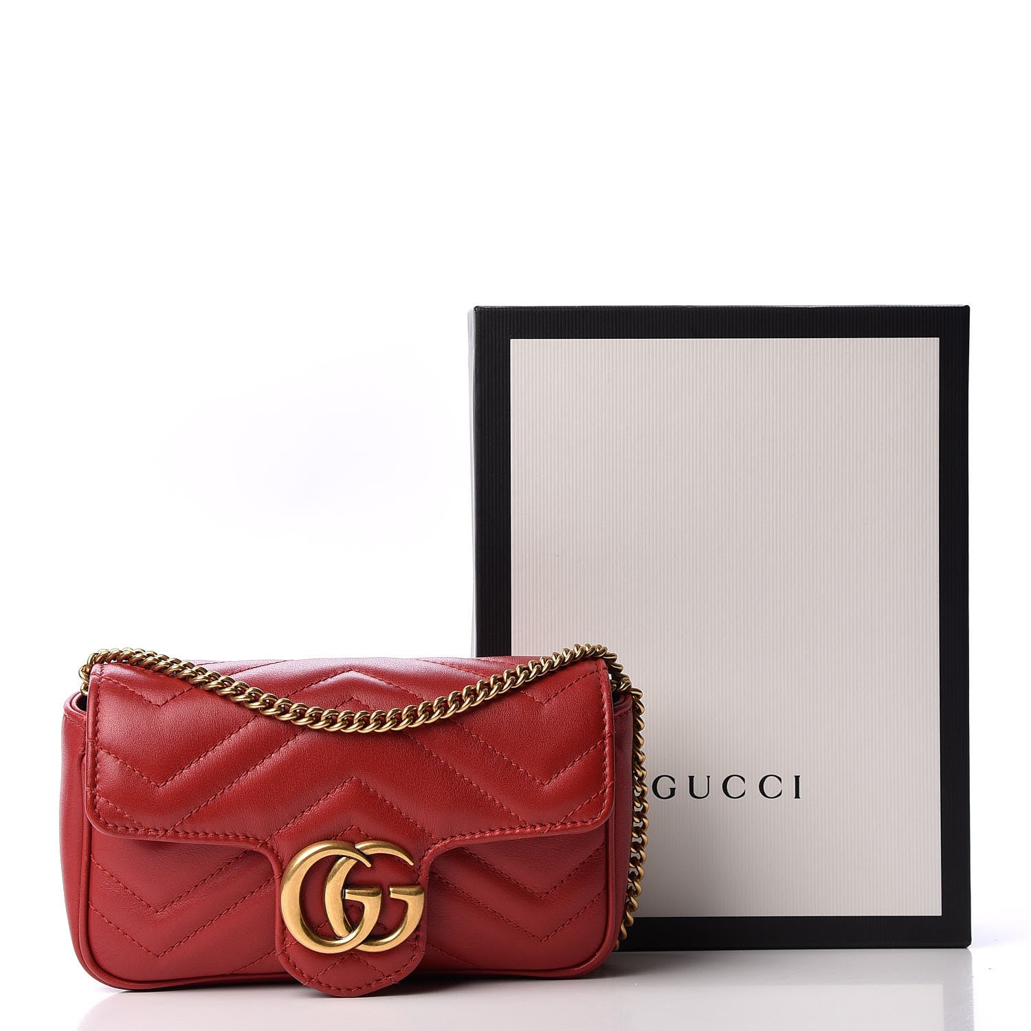 Gucci Calfskin Matelasse Super Mini GG Marmont Shoulder Bag Hibiscus Red 10 of 10