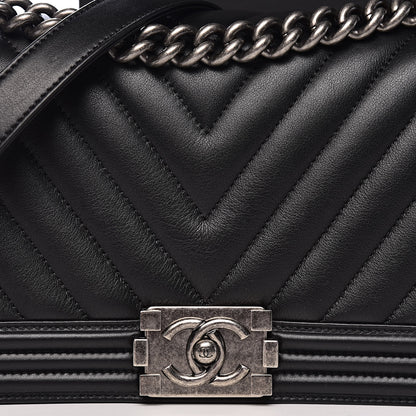 Chanel Calfskin Chevron Medium Boy Flap Black 10 of 11