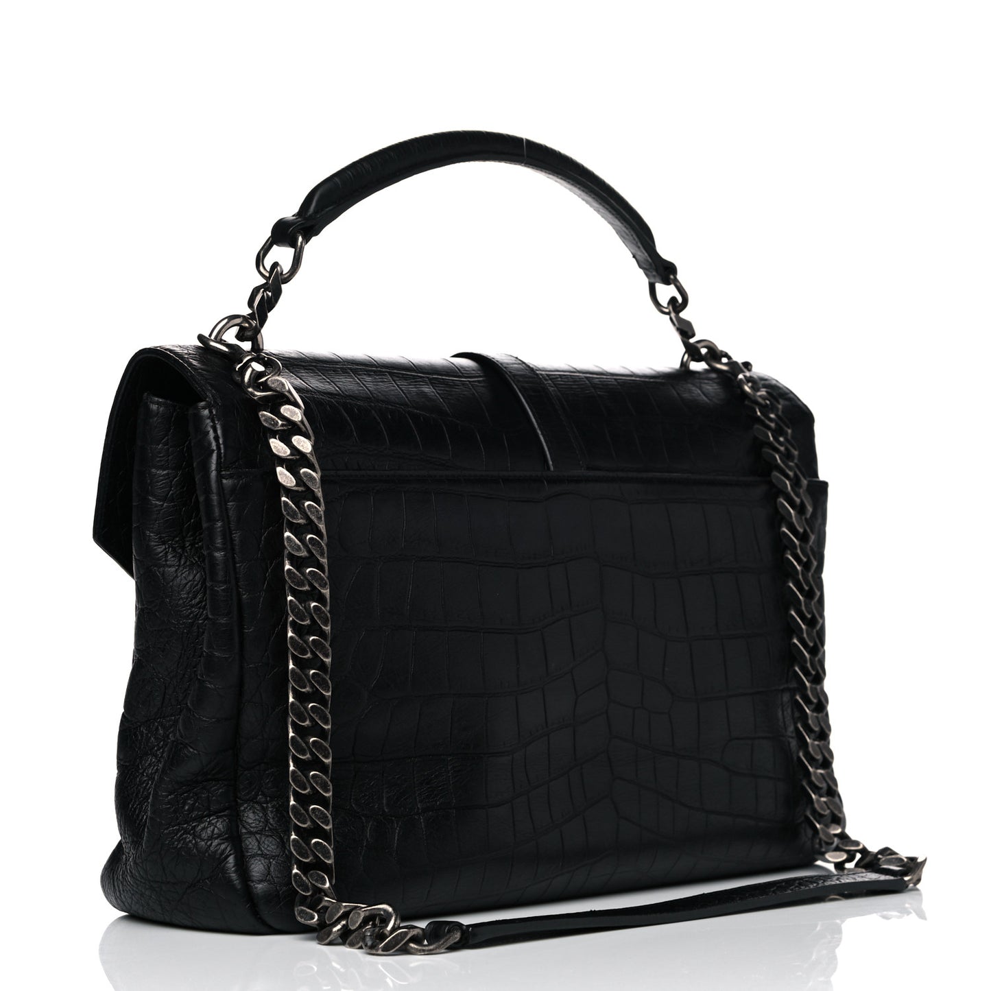 Calfskin Crocodile Embossed Monogram Large College Satchel Black