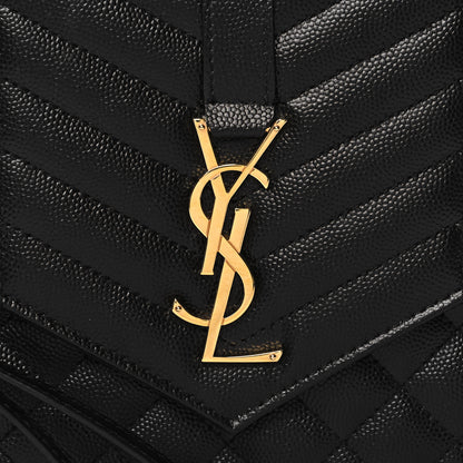 Saint Laurent SAINT LAURENT Grain De Poudre Matelasse Chevron Monogram Envelope Clutch Black 8 of 11