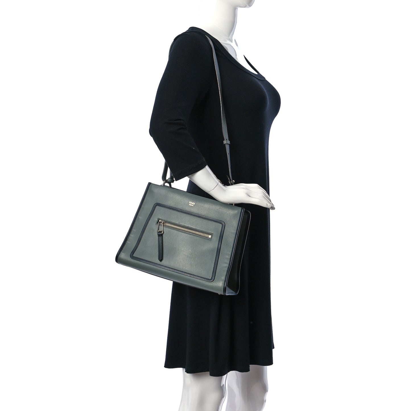 Vitello Century Opaco F is Fendi Bi-Color Small Runaway Satchel Carbone Black