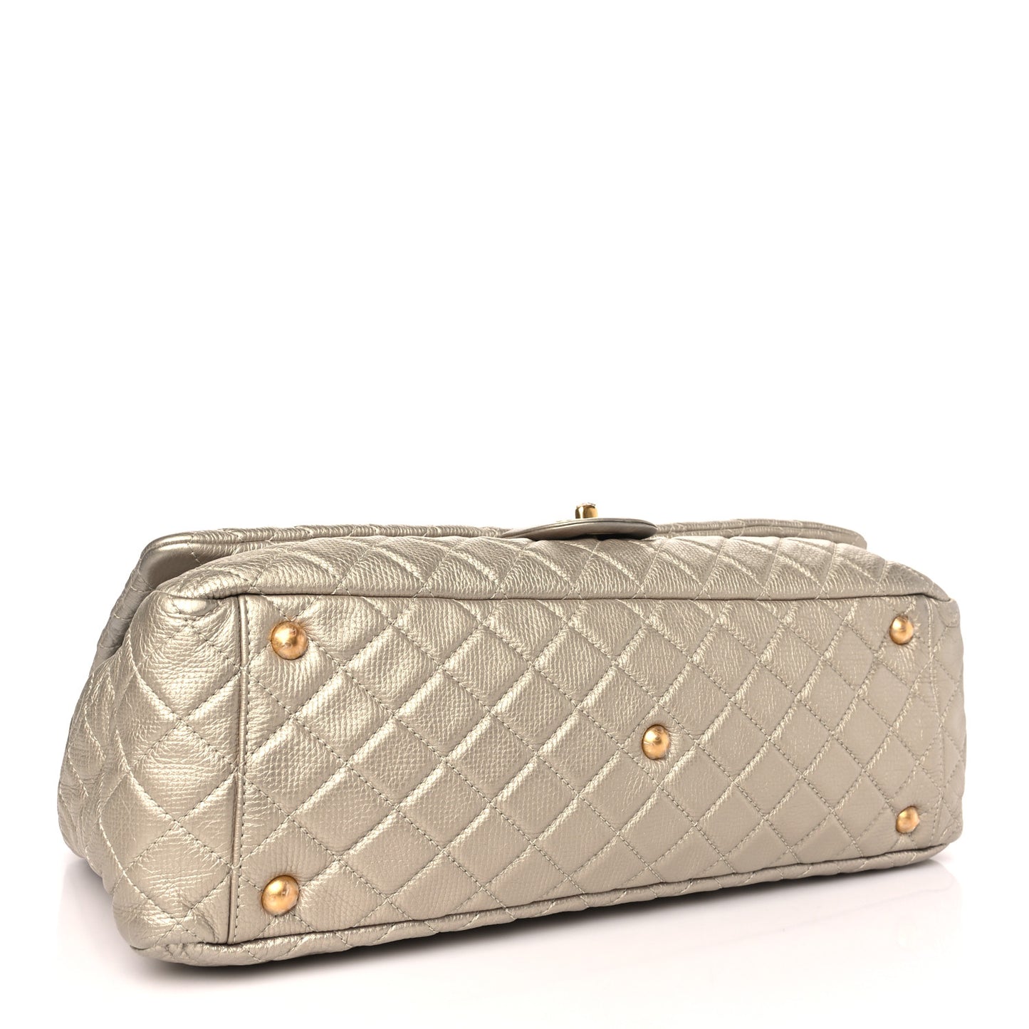 Metallic Calfskin Quilted XXL Travel Flap Bag Gold