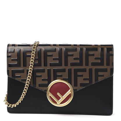 Fendi Vitello Liberty F is Fendi Bi-Color FF 1974 Embossed Medium Envelope Wallet On Chain Black Maya 1 of 10