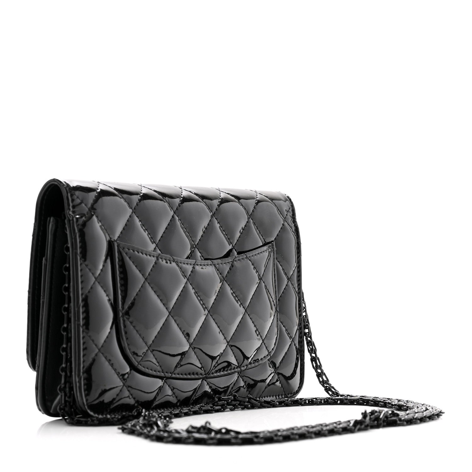 Chanel Patent Calfskin Quilted Reissue Wallet On Chain WOC So Black 3 of 12