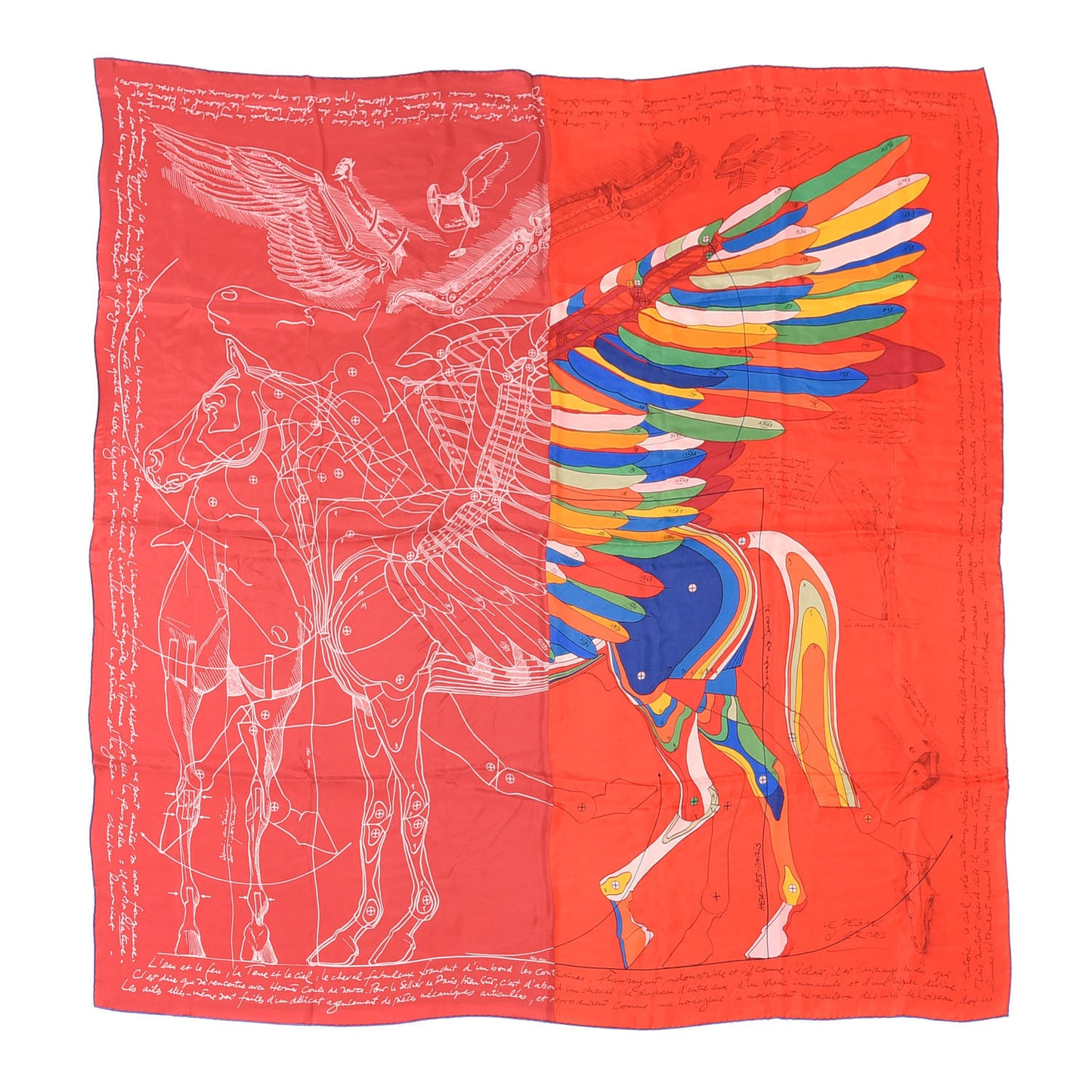 Silk Twill Le Pegase D Hermes Giant Scarf 140 Rouge Vert Multicolor
