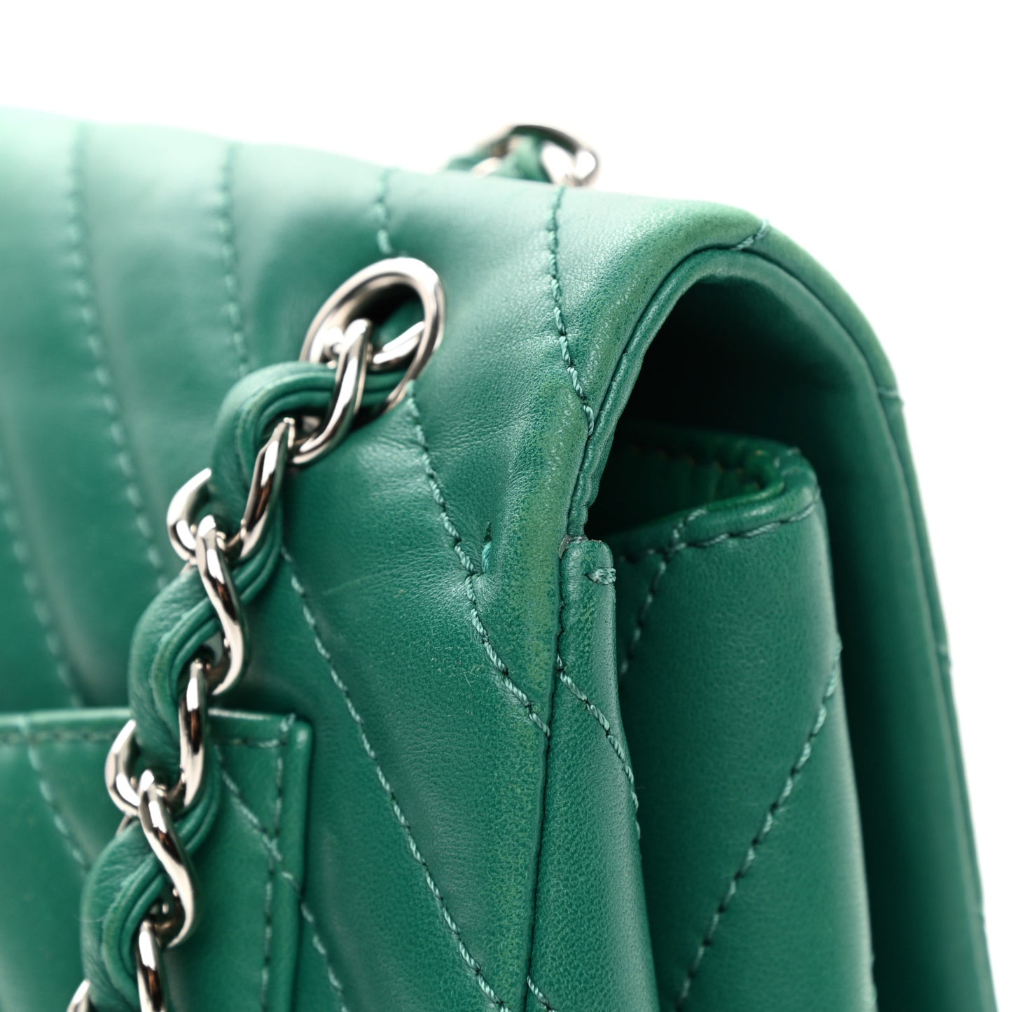 Lambskin Chevron Quilted Maxi Single Flap Green
