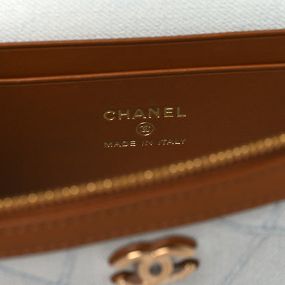 Chanel Denim Calfskin Quilted Coco Beach Top Handle Long Vanity Blue Brown 6 of 12
